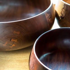Detail of fine wood handcrafted bowls.
