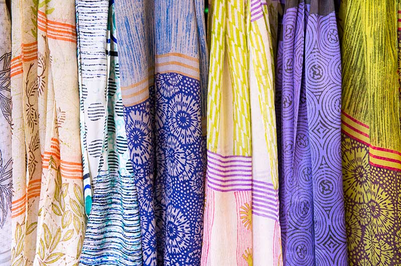 Colorful patterns of scarves.