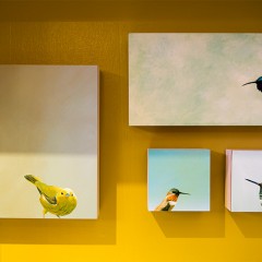 Birch Panel Print of Yellow Warbler